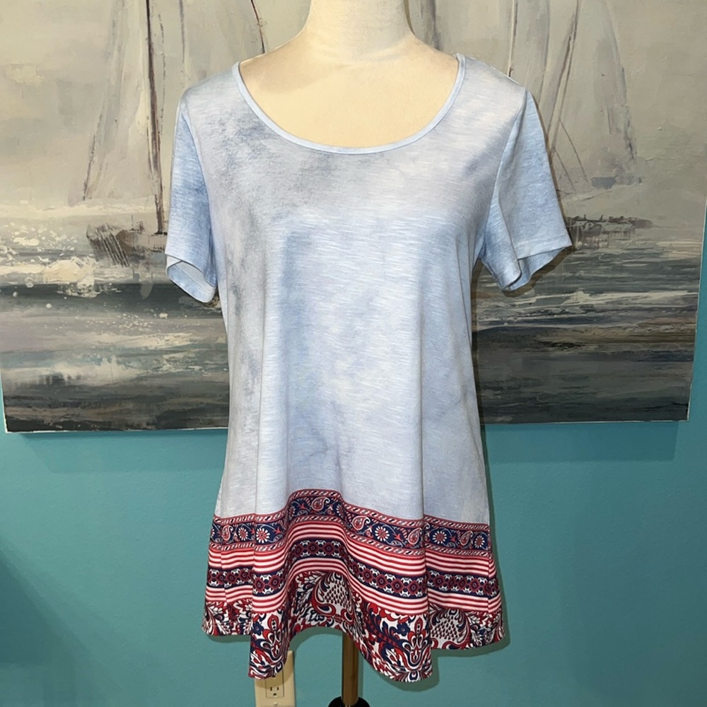 One World Red White & Blue Short Sleeve Tee, Medium